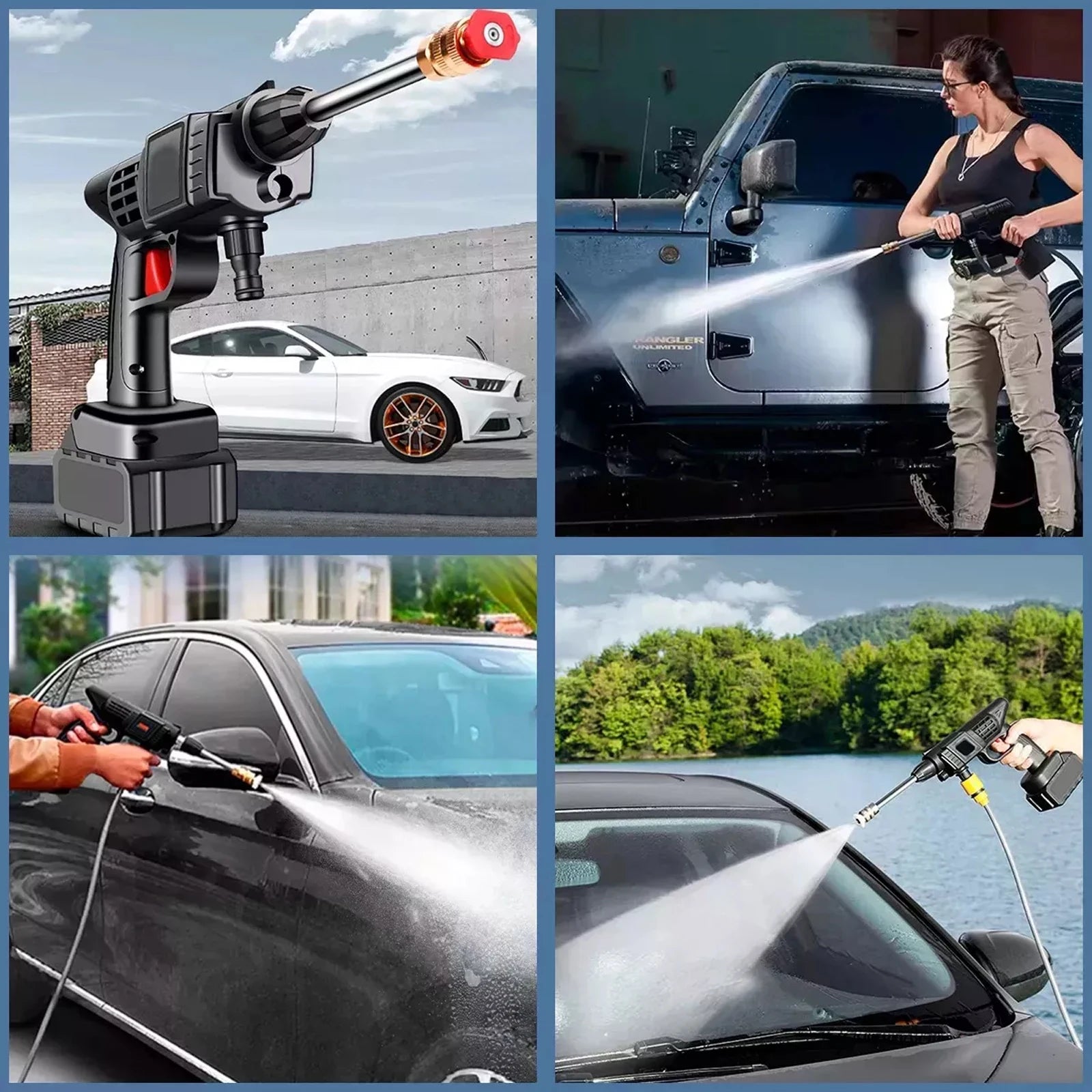 Portable High Pressure Car Wash Rechargeable Dual Voltage Washer cleaning cars bicycles outdoor furniture fences