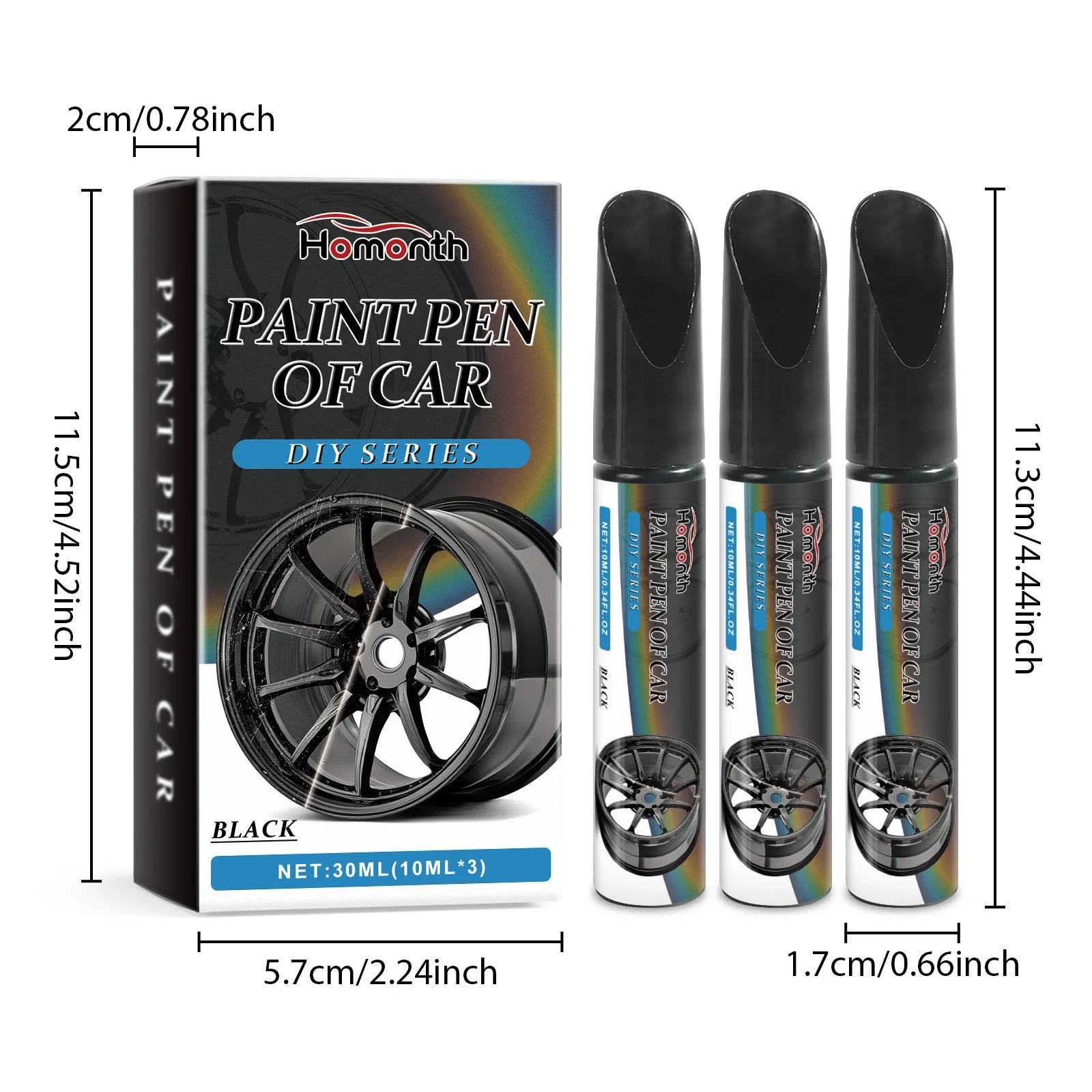 Homonth 10mlx3 Black Car Wheel Scratch Repair Pen Tire Scratch Remover Wheel Hub Scratch Repair Anti Rust Auto Paint Repair Pen