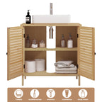 Bamboo Bathroom Cabinet with 2 Doors 60x30x60cm Under Sink Storage Cupboard Organizer for Living Room Bedroom