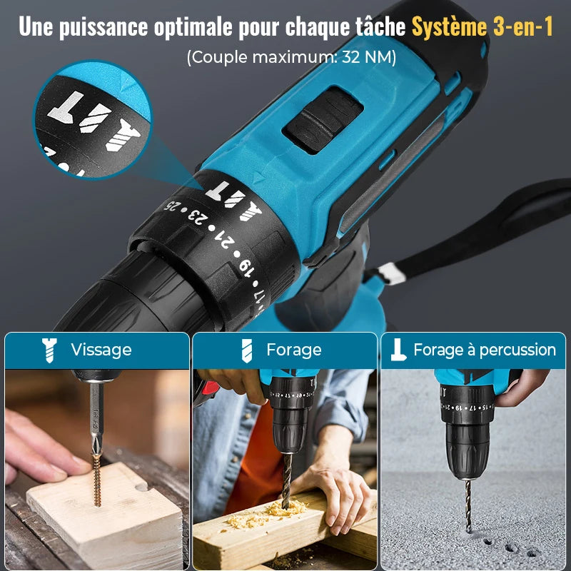 1350rpm Speed Cordless Impact Drill High-power Rechargeable Electric Drill Lithium Battery Multifunctional Screwdriver