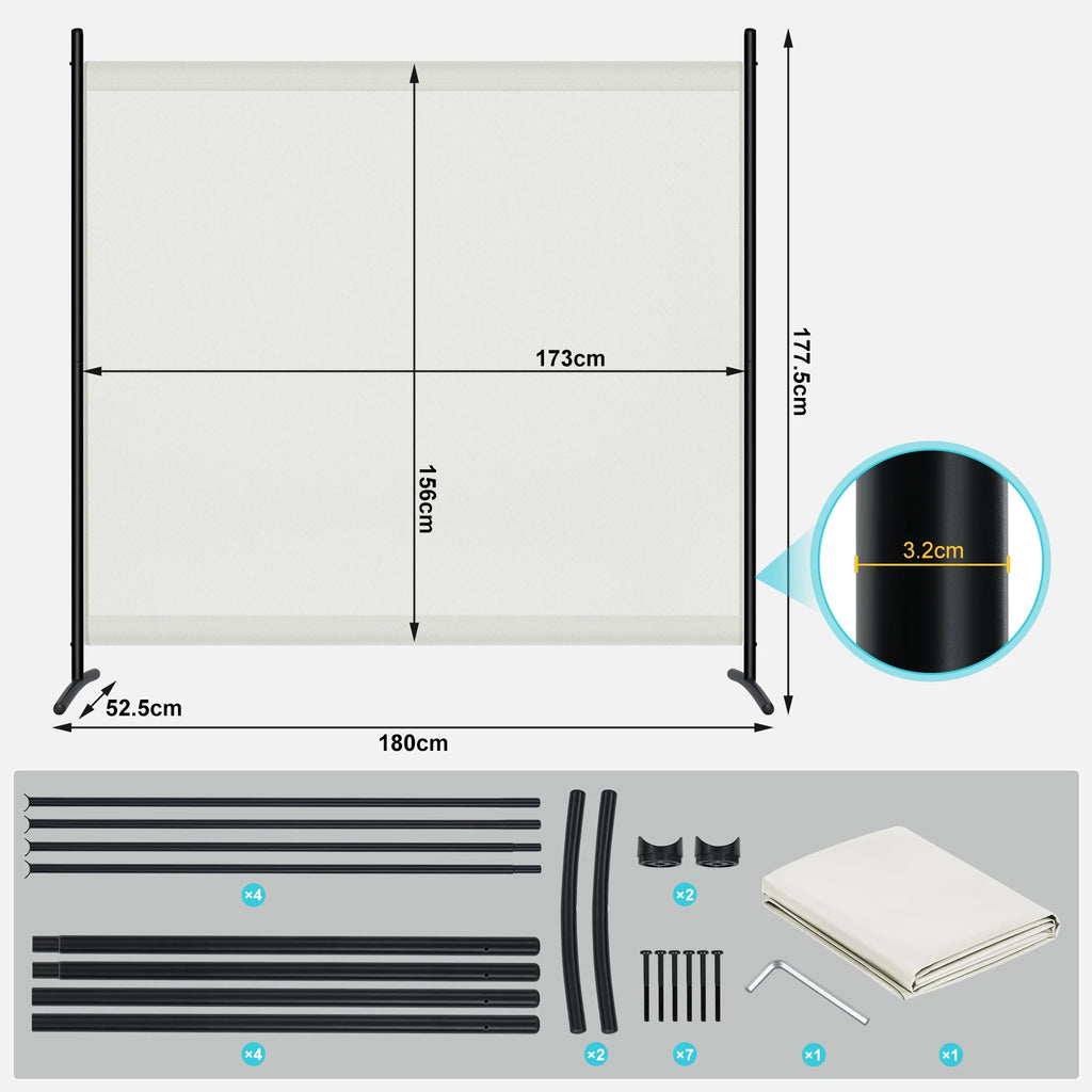 WOLTU Folding Screen 180x177cm Room Divider Free-standing Privacy Screen for Offices Balconies Bedrooms Gardens Terraces