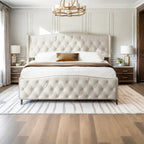 ROSAHQNDA Upholstered Bed, Hydraulic Bed In Modern Style, 140/160 X 200 Cm, Gray Flannel Rivet. Double Bed Without Mattress
