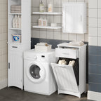White Bathroom Cabinet with Fold-out Laundry Basket 42x82x30cm Slim Clothes Cupboard  Sundries Toilet Storage Racks