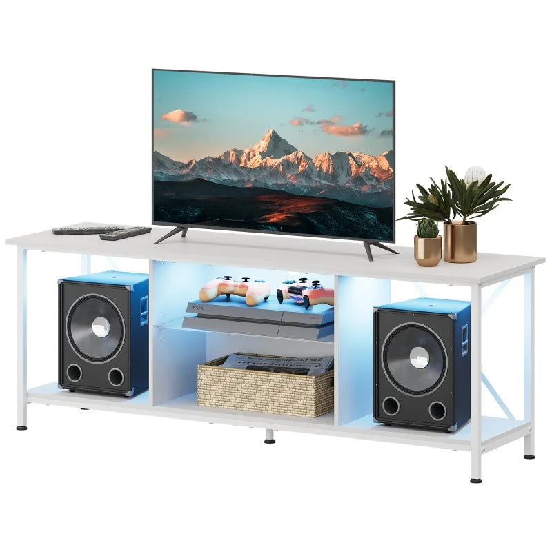 GALAXHERO 55 Inch Entertainment Center TV Stand Industrial TV Console with LED Glass Shelves Storage Cabinet Living Room Bedroom