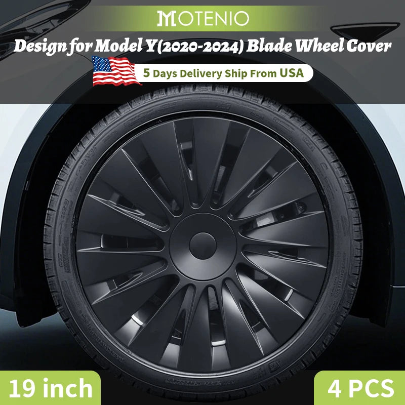 4PCS Design for TESLA Model Y 2020-2024 Vehicle Full Coverage Blade Wheel Cover Cap 19 Inches Hubcaps  Automobile Accessories