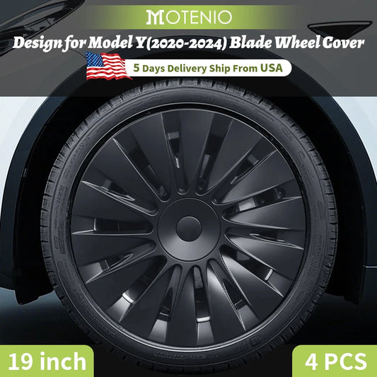 4PCS Design for TESLA Model Y 2020-2024 Vehicle Full Coverage Blade Wheel Cover Cap 19 Inches Hubcaps  Automobile Accessories