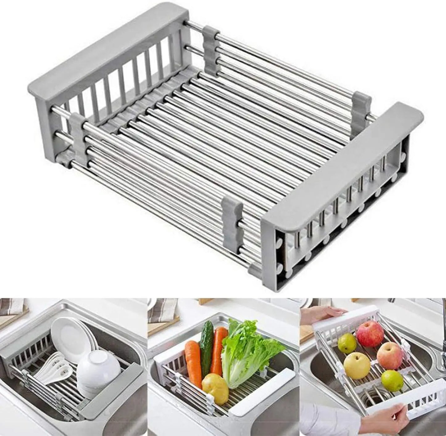 Adjustable Over-Sink Dish Drying Rack - SS Telescopic Space Saver | AlluCanFind