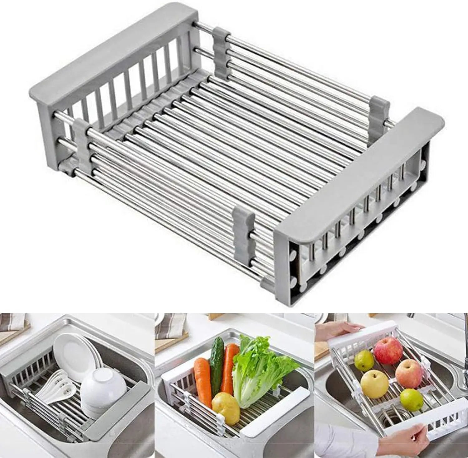Adjustable Over-Sink Dish Drying Rack - SS Telescopic Space Saver | AlluCanFind