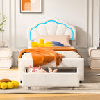 Rosahqnda upholstered bed frame with flower-shaped headboard, bed frame, single bed, petal bed, teen bed