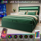 Storage bed 160x200, Double Bed, Upholstered Bed with Bed Box, LED Lighting Green Velvet Storage, Adjustable Height Headboard