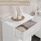 White Bathroom Cabinet with Fold-out Laundry Basket 42x82x30cm Slim Clothes Cupboard  Sundries Toilet Storage Racks