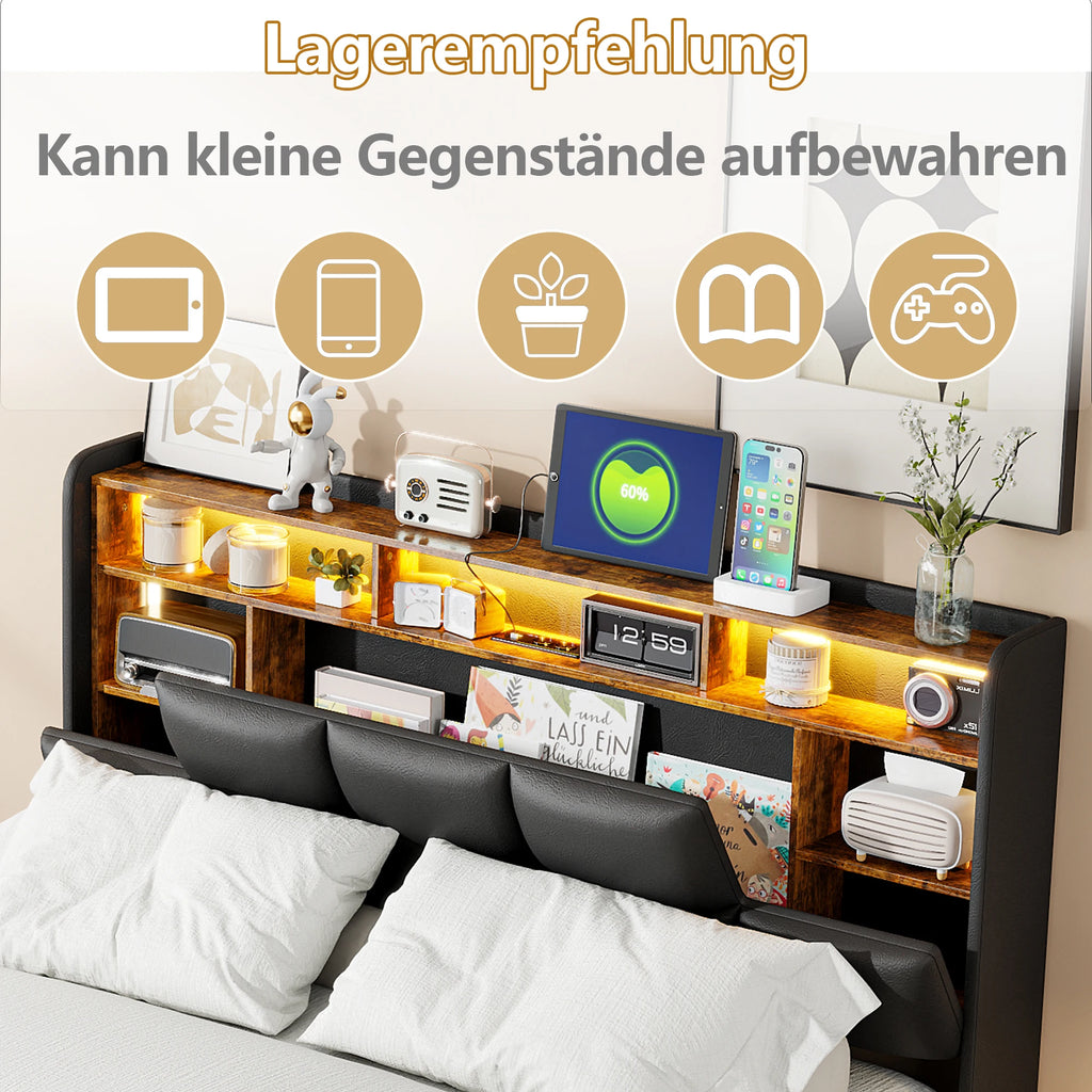 Wooden Aura Double bed, upholstery bed 140x200 cm, 160x200 cm, LED bed frame, bed frame and slatted frame, headboard, youth bed