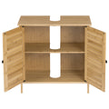 Bamboo Bathroom Cabinet with 2 Doors 60x30x60cm Under Sink Storage Cupboard Organizer for Living Room Bedroom