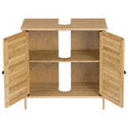 Bamboo Bathroom Cabinet with 2 Doors 60x30x60cm Under Sink Storage Cupboard Organizer for Living Room Bedroom