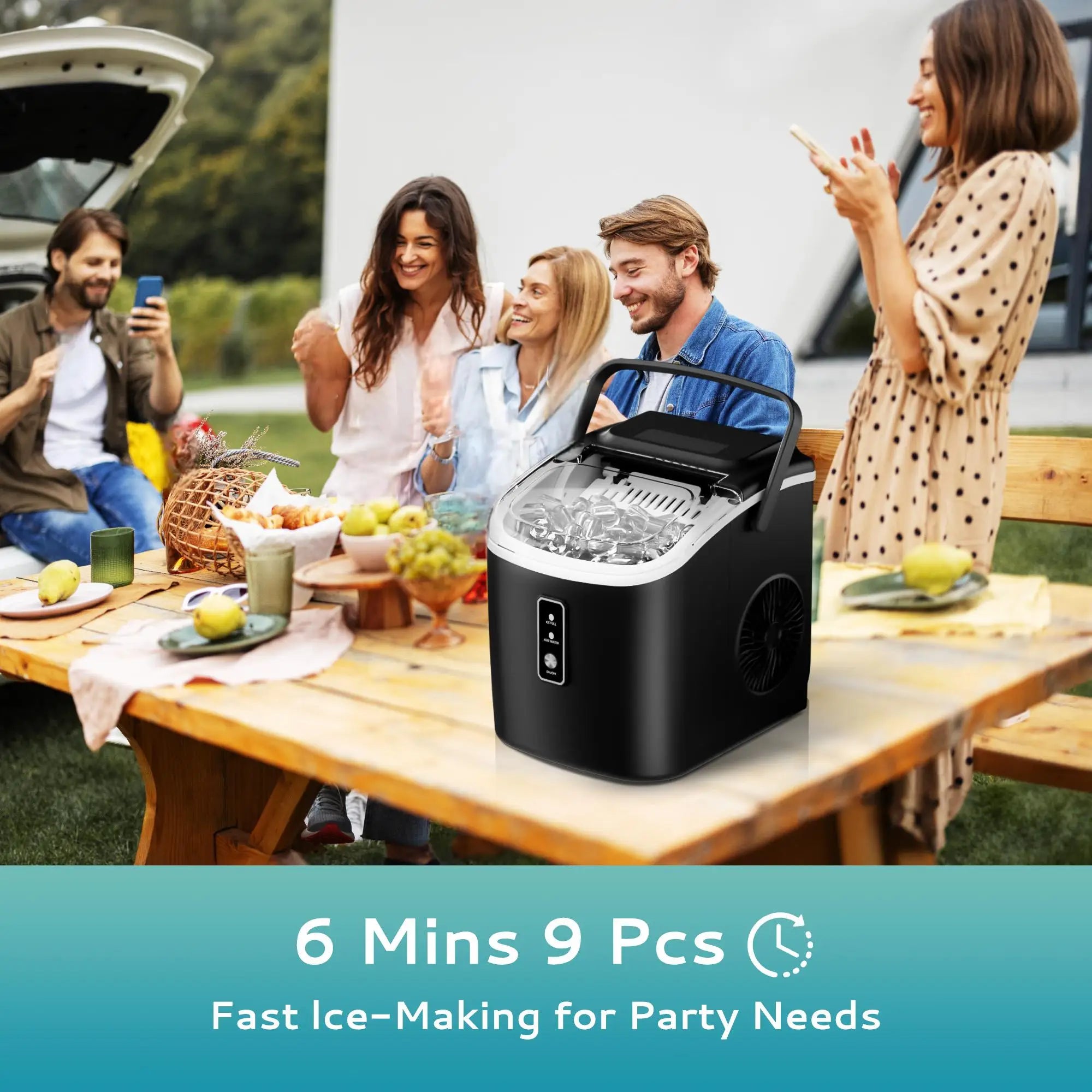 ICYGLEE Portable Ice Machine 9 Cubes in 6 Mins Ice Maker Machine 26.5lbs/Day Auto-Cleaning Countertop for Home Kitchen Camping