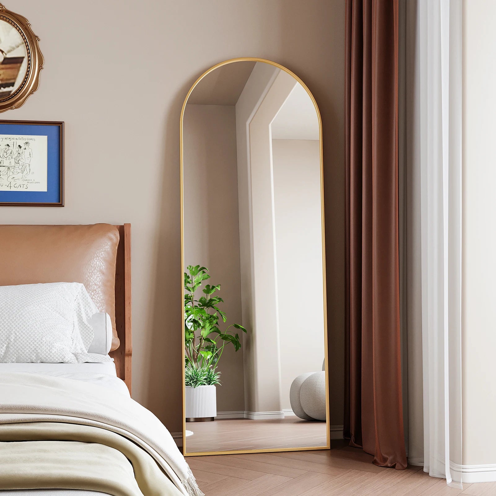 Full-length mirror, curved stand mirror, large full-length mirror, wall mounted, leaning mirror, standing mirror,