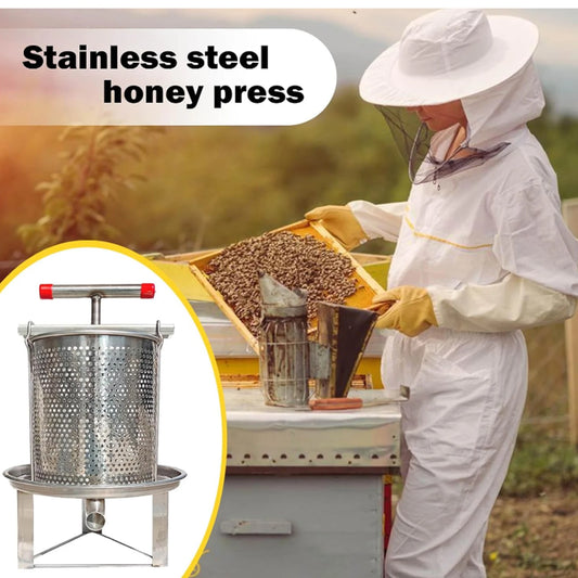 Honey Press Machine with Cover Manual Metal Honey Extractor Beekeeper Equipment Portable for Household Farmhouse Beekeeping