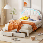 Rosahqnda upholstered bed frame with flower-shaped headboard, bed frame, single bed, petal bed, teen bed