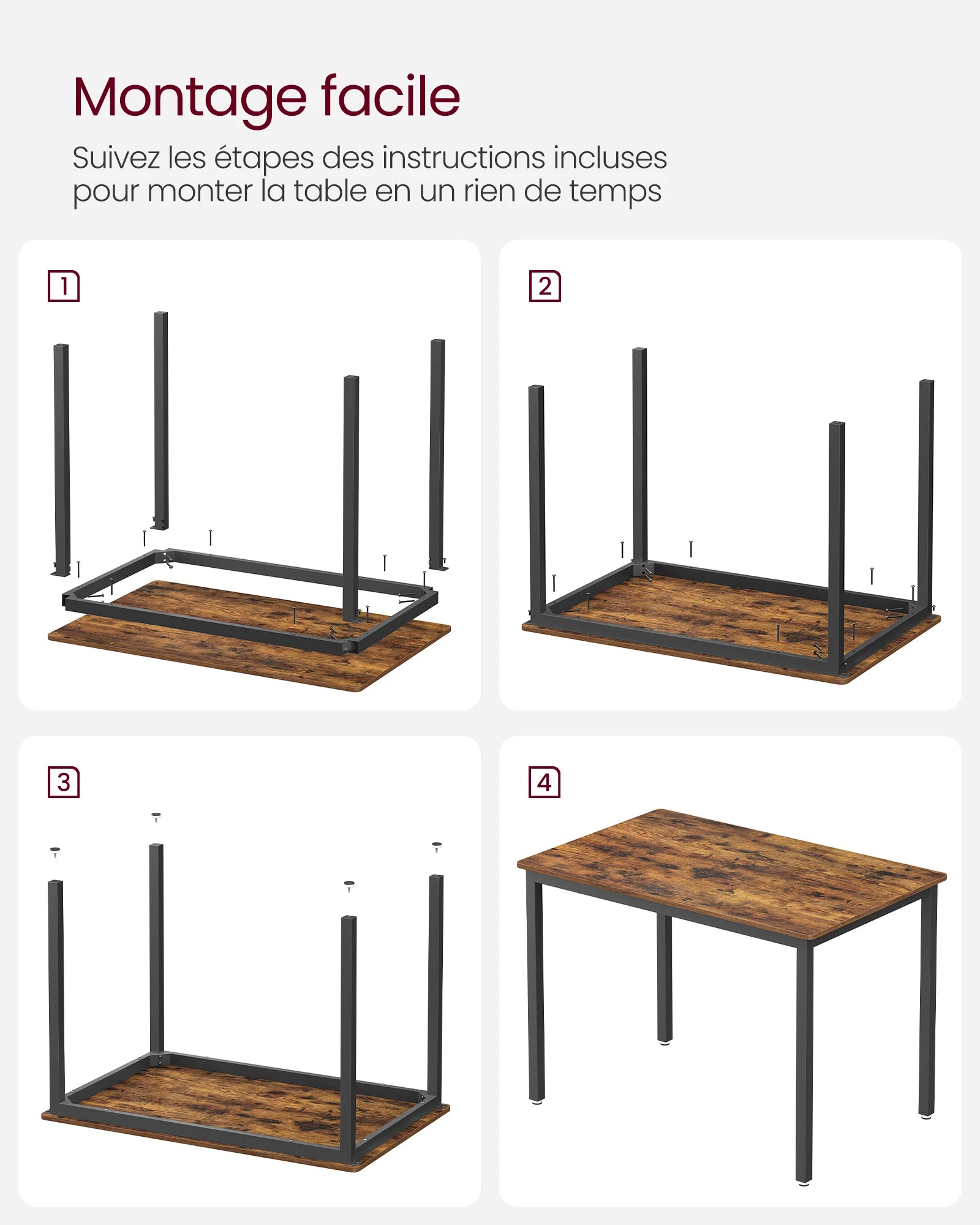 VASAGLE Dining Table, Kitchen Table, 70 x 110 x 77 cm, Dining Table for 4 People, Living Room Desk, for Dining Room, Kitchen