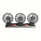 USB 5V Car Triple Header Fan Multi Angle Adjustable, No Obstructed Vie