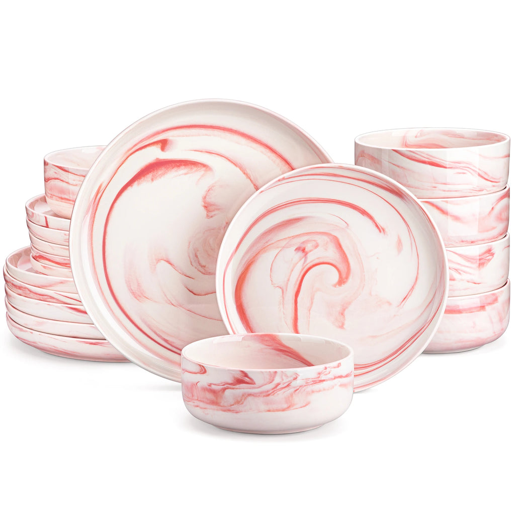 MALACASA Luna series 18-Piece Ceramic Porcelain Dinnerware Set with 6 Pcs Dinner/Dessert Plates,Bowl Tableware Set Service for 6