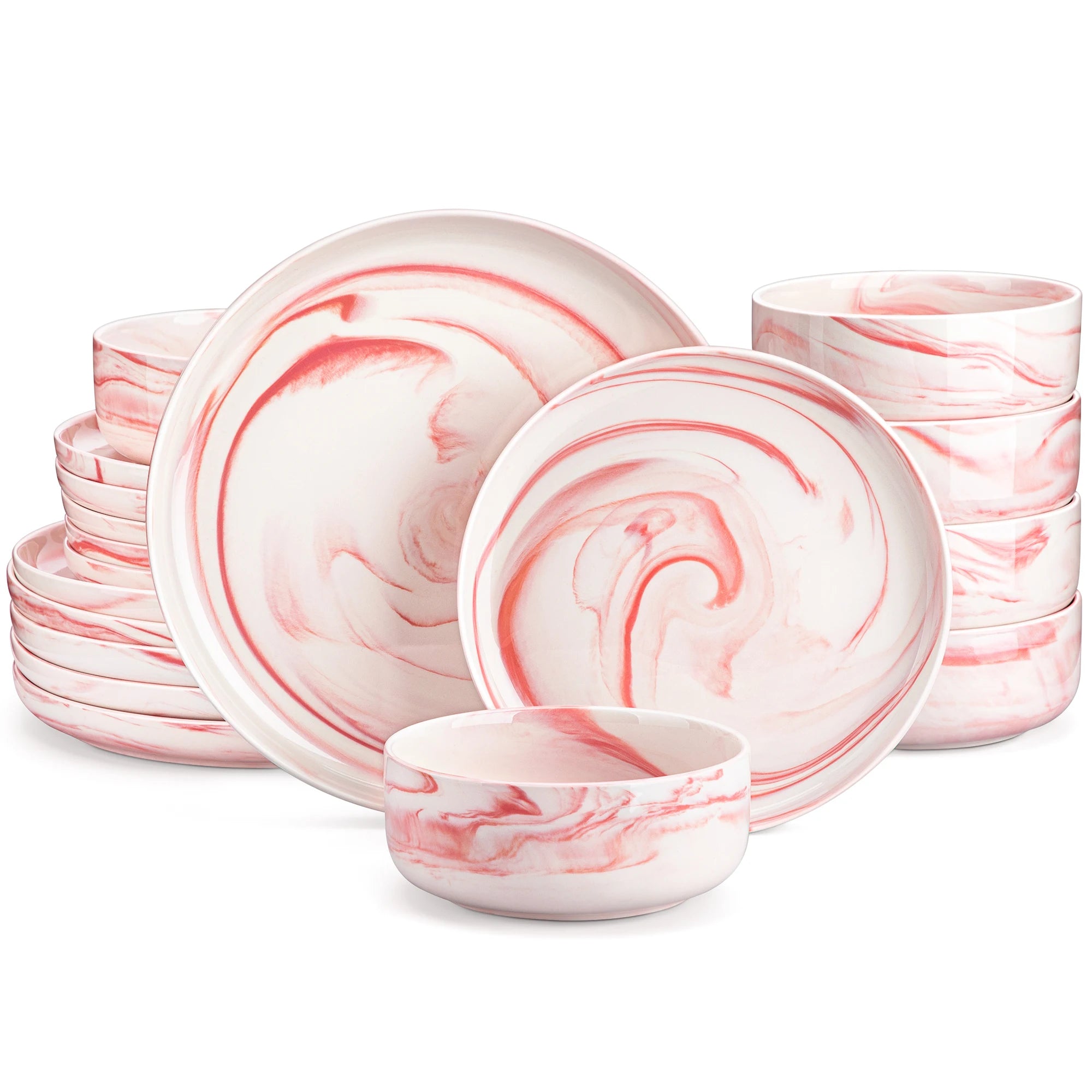 MALACASA Luna series 18-Piece Ceramic Porcelain Dinnerware Set with 6 Pcs Dinner/Dessert Plates,Bowl Tableware Set Service for 6