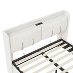 Wooden Aura 160*200cm Double Bed storage Bed with USB Charging and LED Lighting Linen model Grey No Mattress