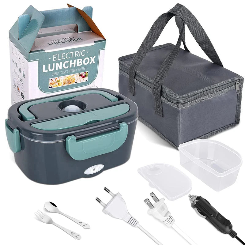 60W 2-in-1 Electric Lunch Box & Stainless Steel Food Container, 12V/24V/110V/220V Multi-Voltage Portable Heater for Car/Home