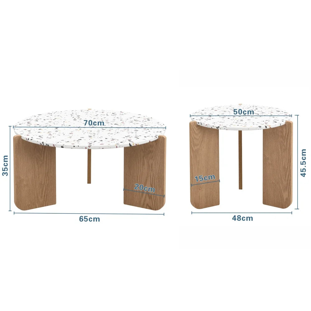 Coffee table set of 2 bedroom set table side table balcony set set living room living room table and balcony modern composite coffee table White + wood color