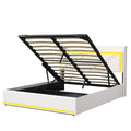 Comanlai Upholstered Bed, 160 x 200 cm, with LED and USB, Hydraulic Storage Bed,with Storage Space and Slatted Frame, PU,White