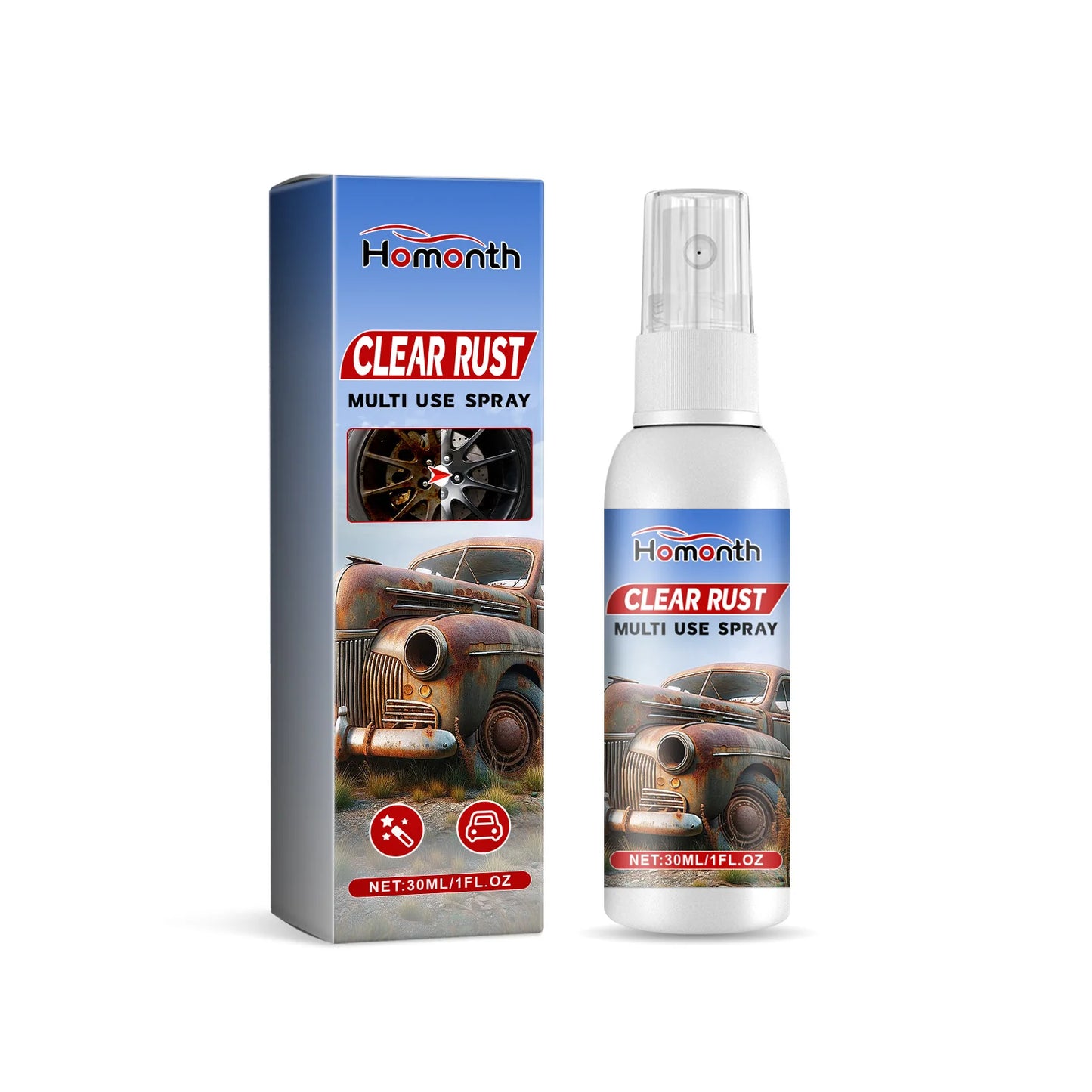Homonth 30ml Car Care Derusting Spray Rust Remover Car Maintenance Cleaning Metal Anti-Rust Paint Reformer Rust Prevention Spray