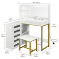 Large dressing table with adjustable LED lighting, dressing table with mirror, 5 drawers, 4 open shelves for bedroom