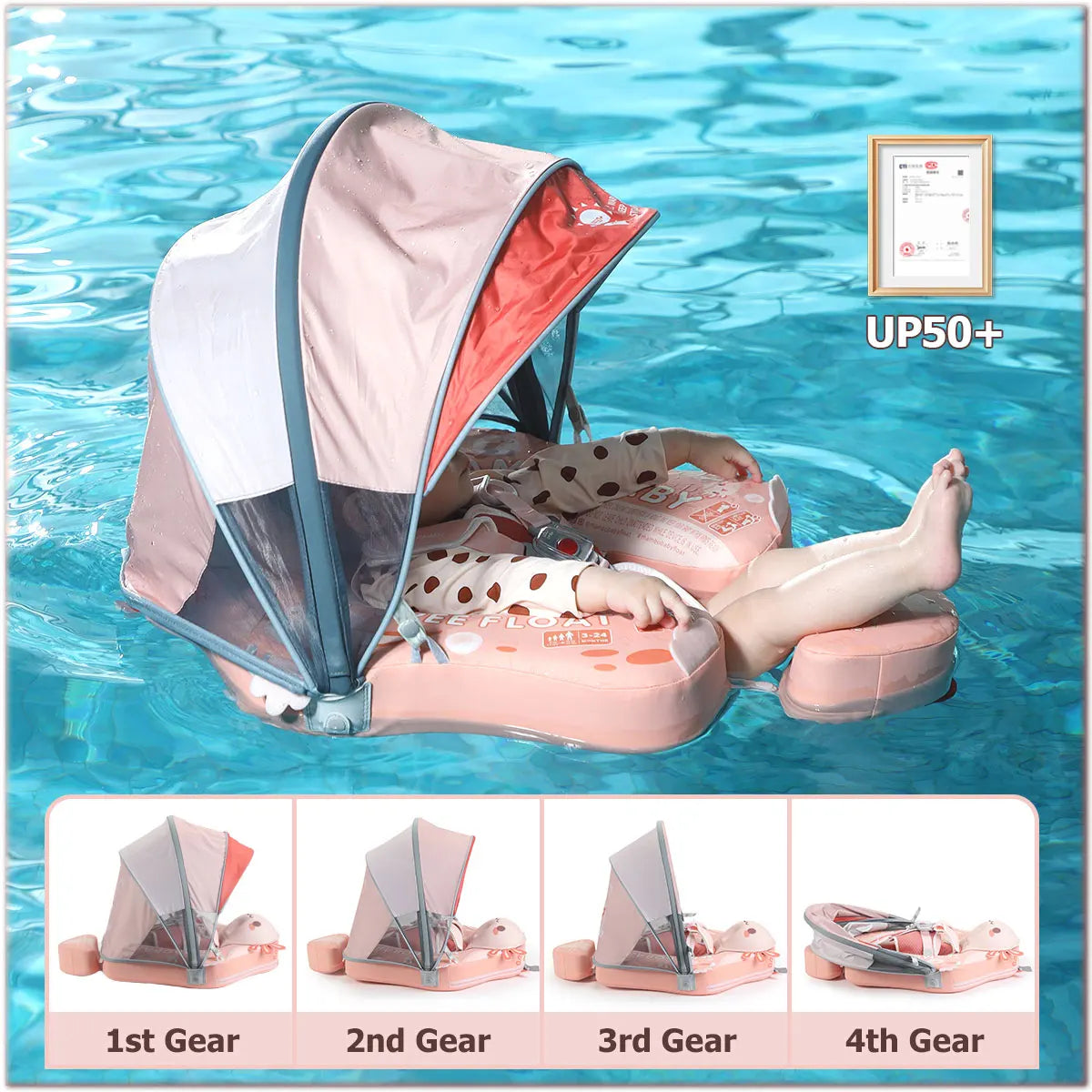 Safe Infant & Toddler Swim Float with UV Protection Canopy