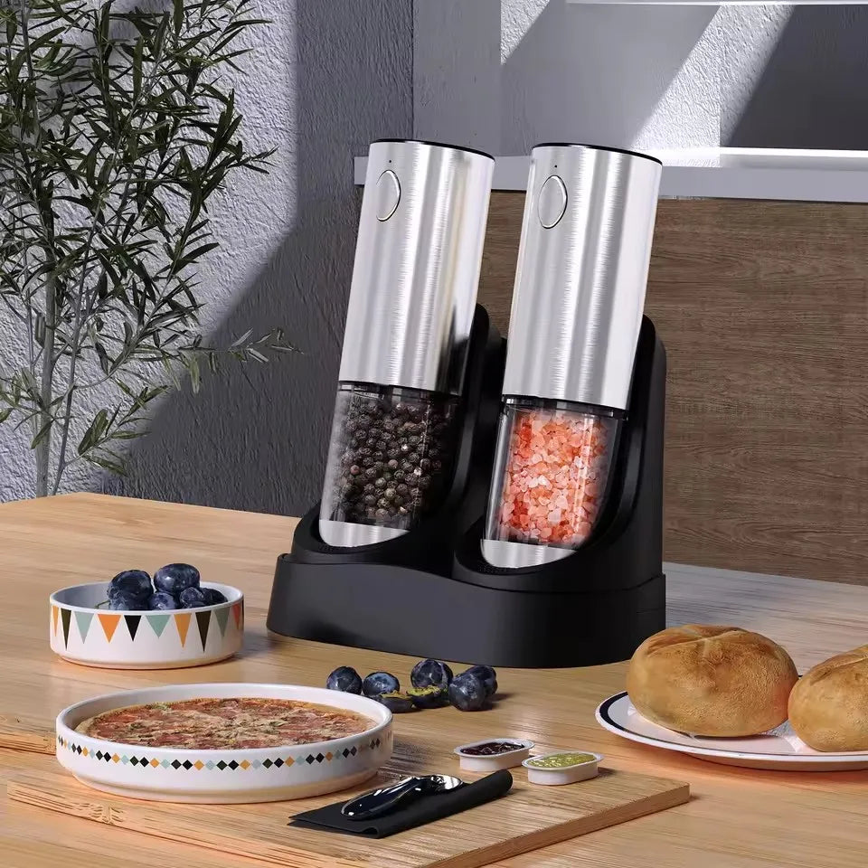 Electric Salt and Pepper Grinder Set USB Rechargeable Eletric Pepper Mill Shakers Automatic Spice Steel Machine Kitchen Tool