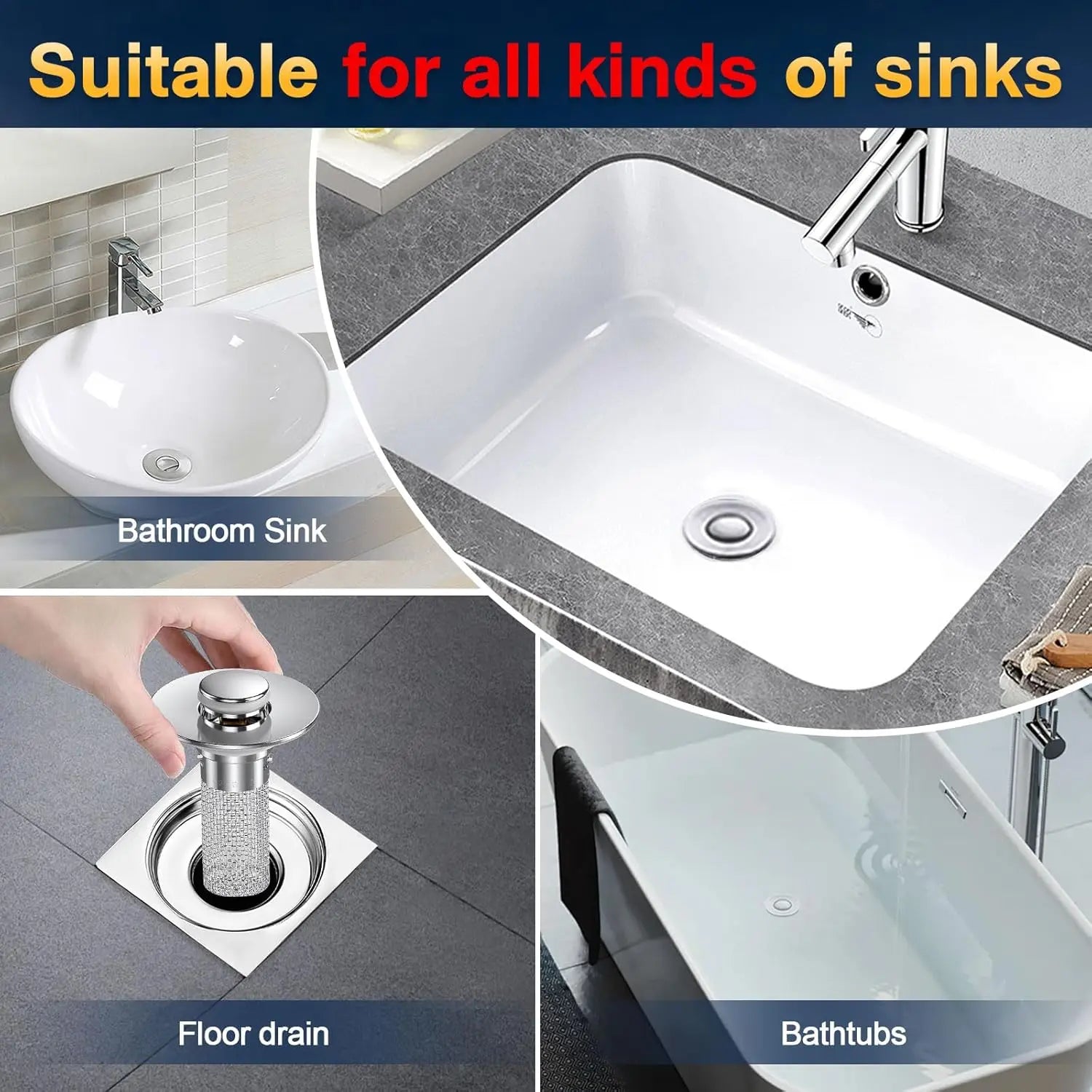 Pop-Up Bathroom Sink Drain Strainer | Removable Hair Catcher & Stopper