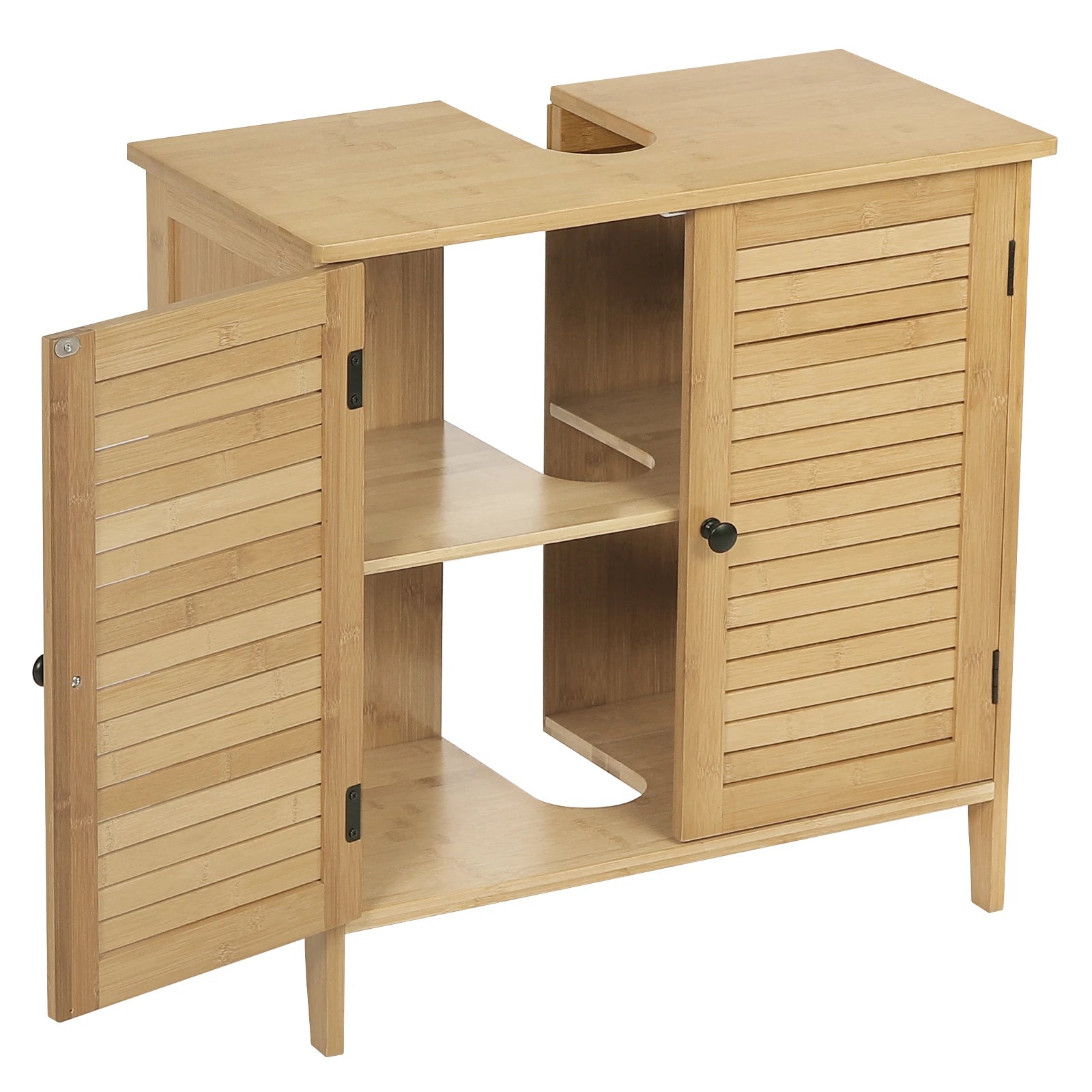 Bamboo Bathroom Cabinet with 2 Doors 60x30x60cm Under Sink Storage Cupboard Organizer for Living Room Bedroom