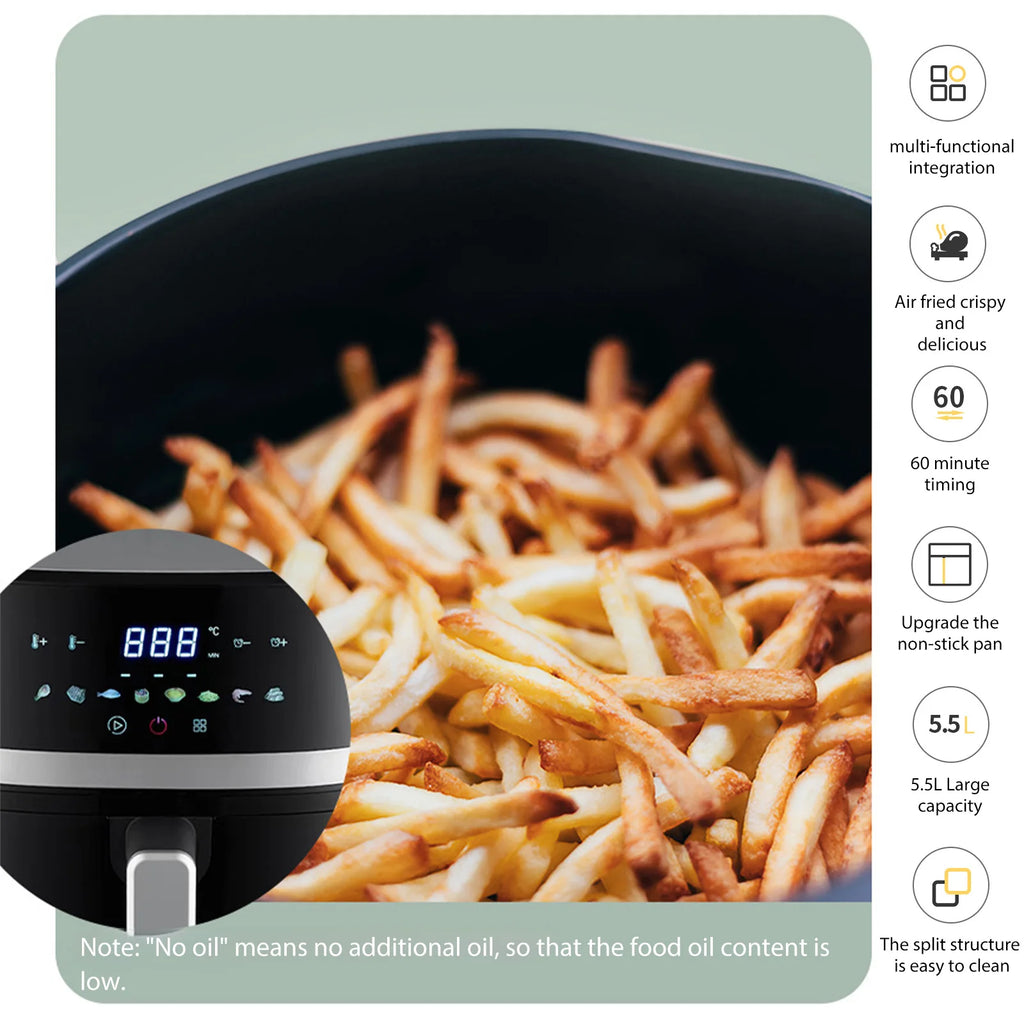 1400W 5L Air Fryer Stainless Steel Visible wide Capacity Electric Oven LED Display Touch set Multifunctional Electric Frye