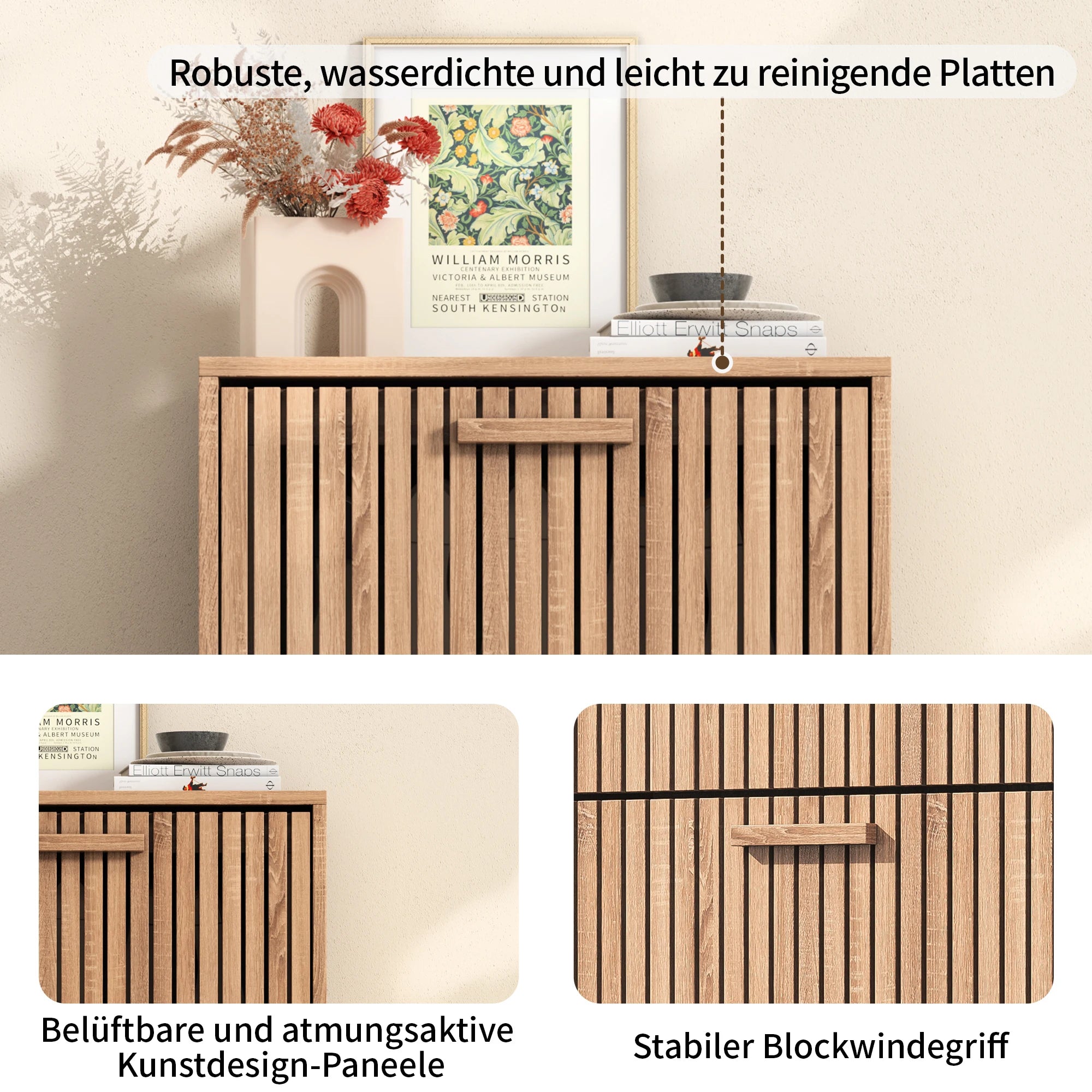 Side Table wood color solid wood table shoe cabinet with hinged lid dust proof storage cabinet