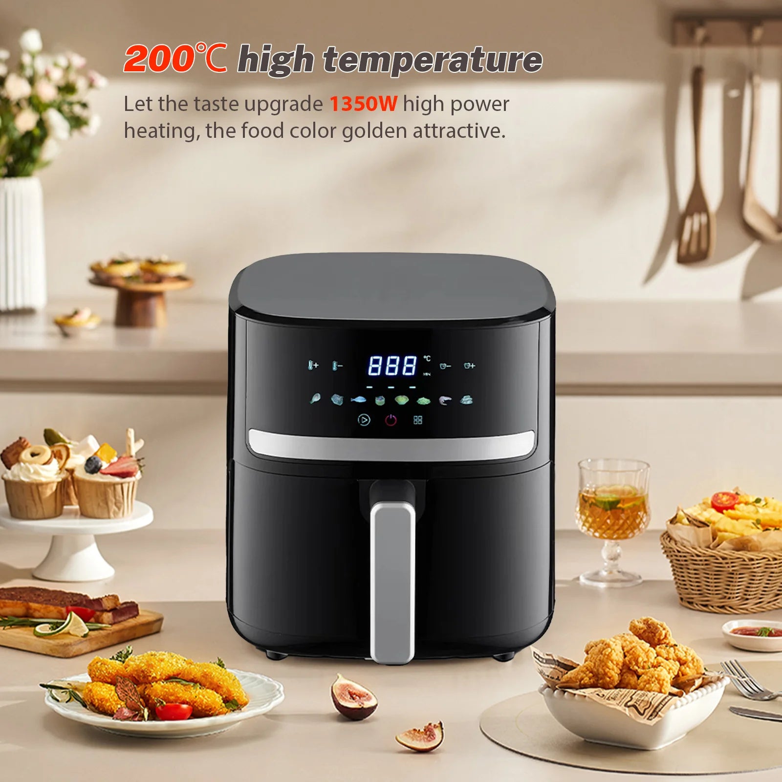 1400W 5L Air Fryer Stainless Steel Visible wide Capacity Electric Oven LED Display Touch set Multifunctional Electric Frye