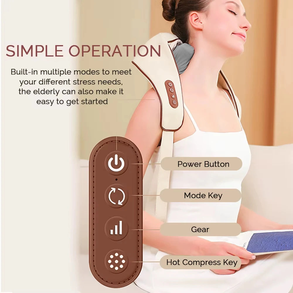 Multifunctional Neck Shoulder Massager, Wrap Heat Therapy Device, Cervical Spine Massage Instrument, Square Muscle Roller