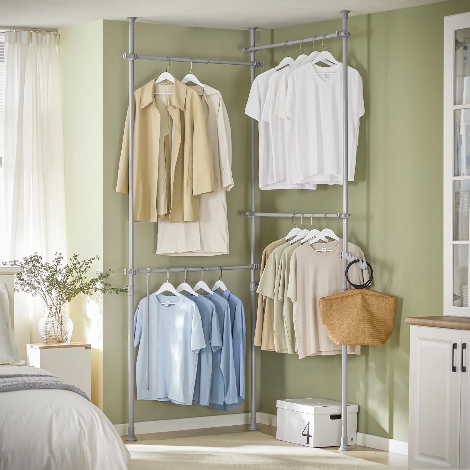 SoBuy KLS03 dresses stand coat rack stand with 4 dresses rods Telescopic Wardrobe System Adjustable Shelving System