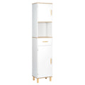 Tall Bathroom Cabinet with 5 Compartments 1 Drawer Adjustable Partitions 39x179x30cm Shower Corner Shelf Storage Rack