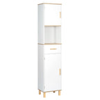 Tall Bathroom Cabinet with 5 Compartments 1 Drawer Adjustable Partitions 39x179x30cm Shower Corner Shelf Storage Rack