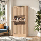 Side Table wood color solid wood table shoe cabinet with hinged lid dust proof storage cabinet