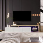 Rosahqnda TV Cabinet for Living Room,TV Lowboard,Sideboard, with LED,2 Glass Partition,3 Drawers,White High Gloss