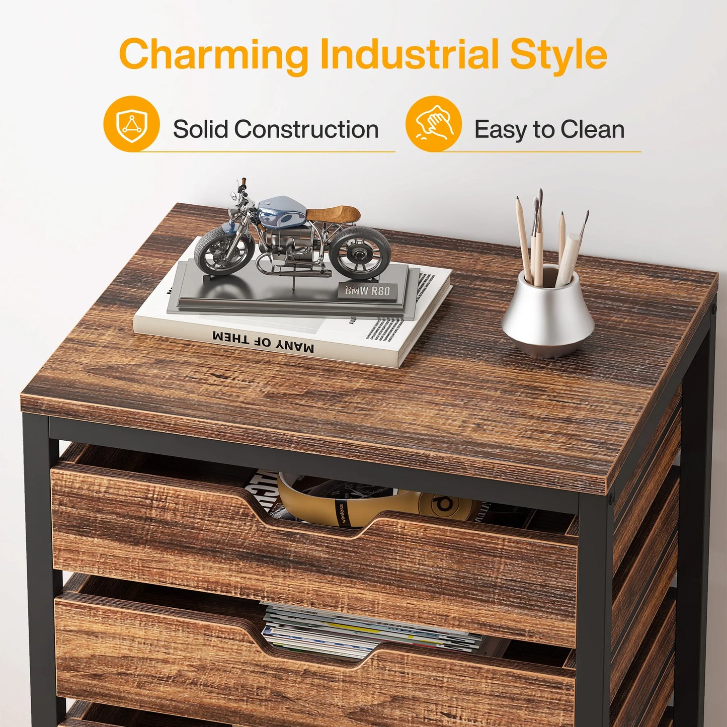 Tribesigns 5-Drawer File Cabinet, Wood Mobile Storage Drawer Unit, Industrial Office Cabinet with Drawers & Wheels