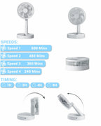 USB Foldable Fan with 4 Speeds ＆ Timing,Battery Operated Mini Fan for