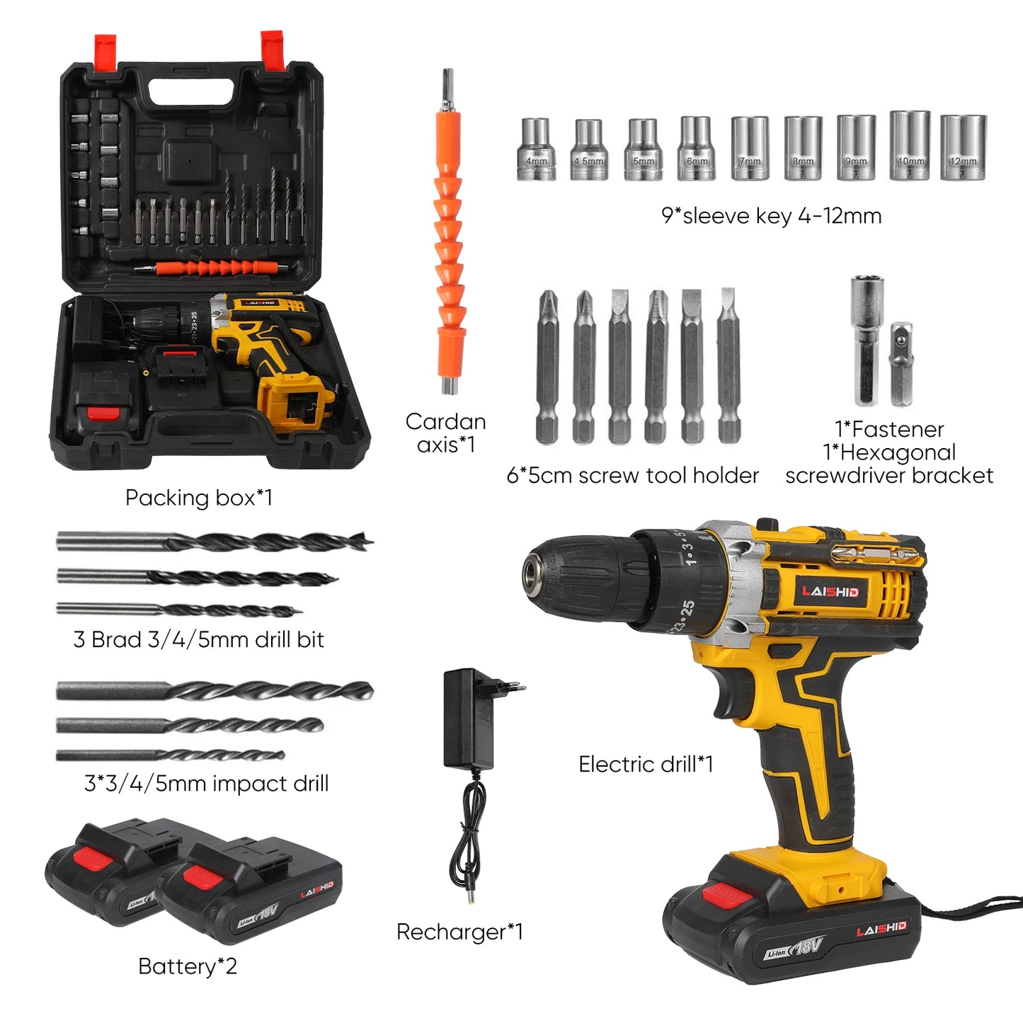 21V Cordless Impact Drill Electric Screwdriver Electric Hammer Drill Mini Wireless Hand Drill Lithium-Ion Battery Power Tools