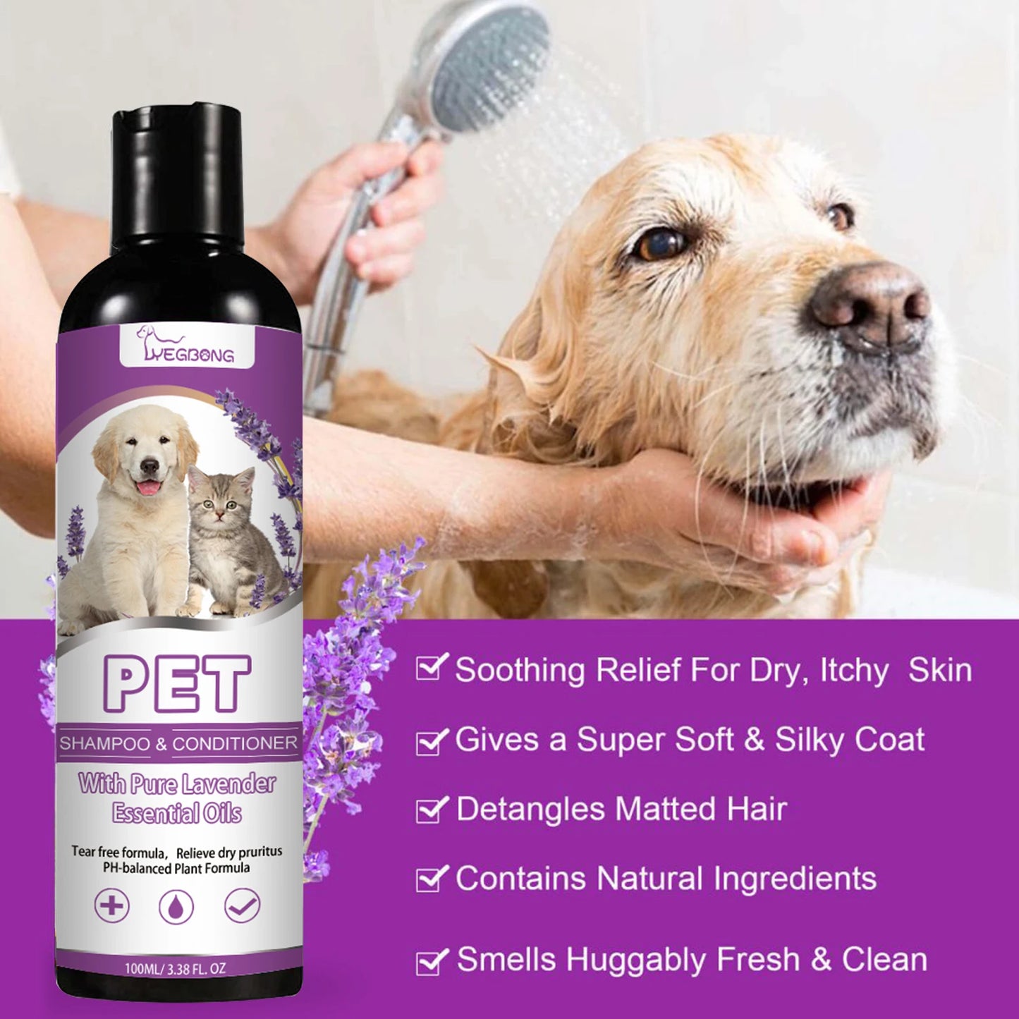 Yegbong 100ml Pet Shampoo - Softens Fur, Soothes Itching & Lasts with Fragrance for Dogs & Cats | AlluCanFind