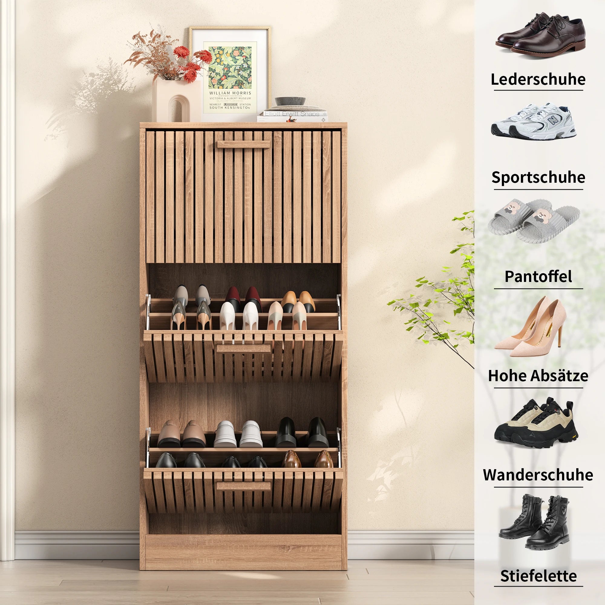 Side Table wood color solid wood table shoe cabinet with hinged lid dust proof storage cabinet